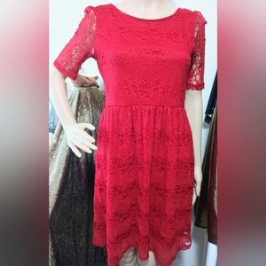 by & by Red Lace Dress Size L